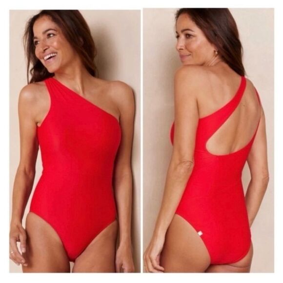 Summersalt Women’s The Ruched Sidestroke Bright Vibrant Red One Piece Swimsuit - Picture 1 of 5